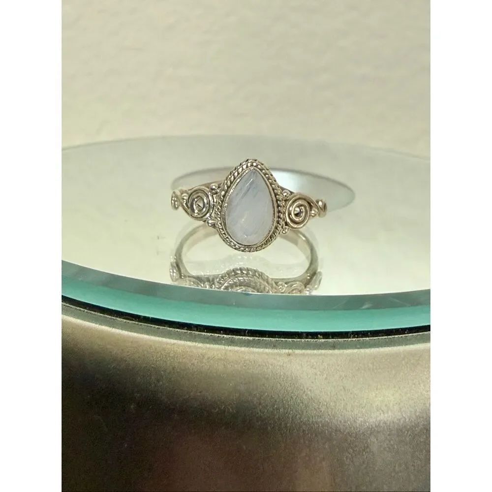 Dainty Rainbow Moonstone Ring 925 Sterling Silver Boho Stacking Ring Size 6 New